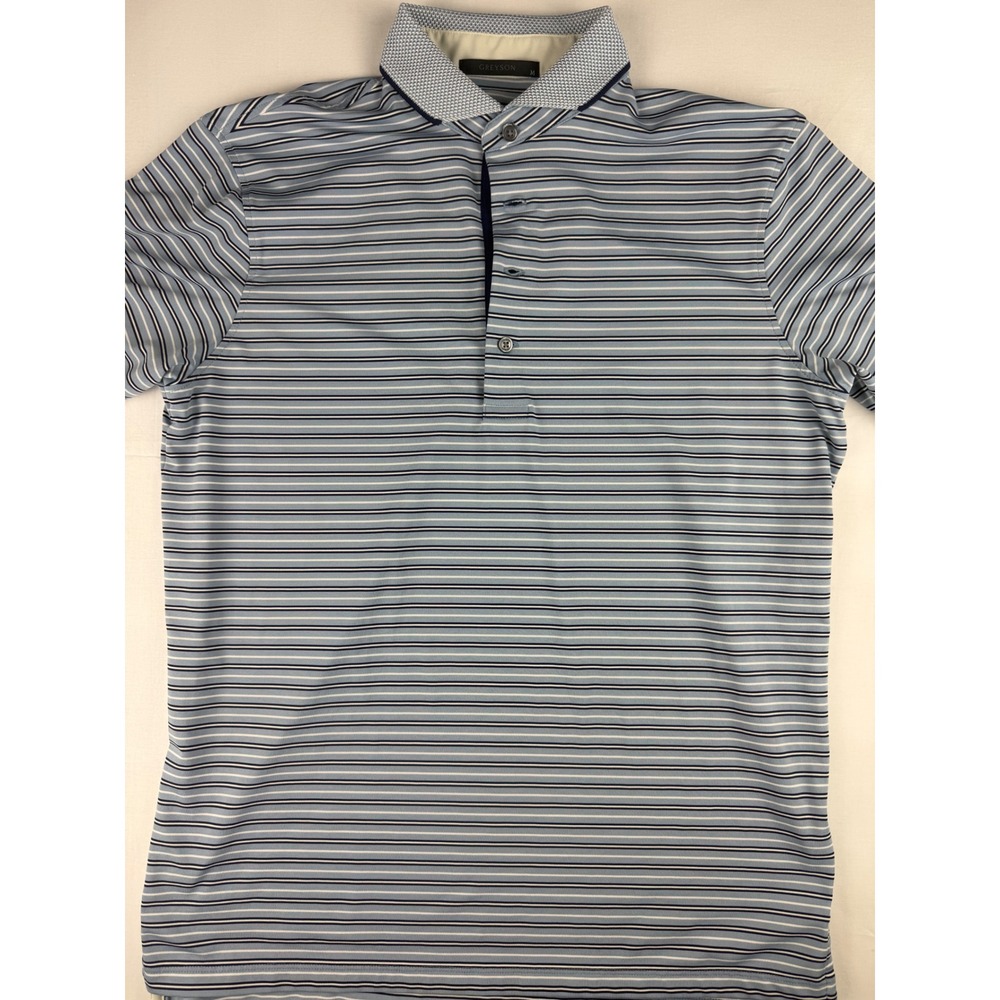 Greyson Polo Shirt Size M Blue Striped Performance Golf Short Sleeve Mens